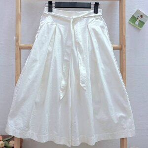 White Pleated Midi Skirt with Waist Tie